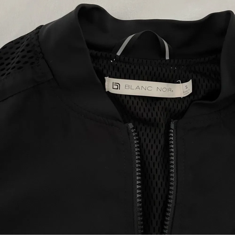 Blank Noir Mesh Panel Long Nylon Bomber Style Jacket in Black, Size S